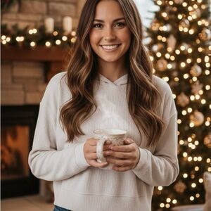 Garage White Ribbed Hoodie